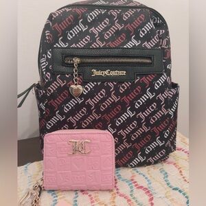 Juicy Couture Black Backpack with Pink Logo Print and Pink Wallet